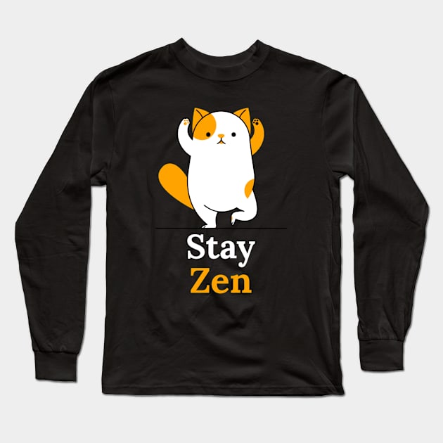 Stay Zen Meditation Yoga Pose Cat Long Sleeve T-Shirt by LittleFlairTee